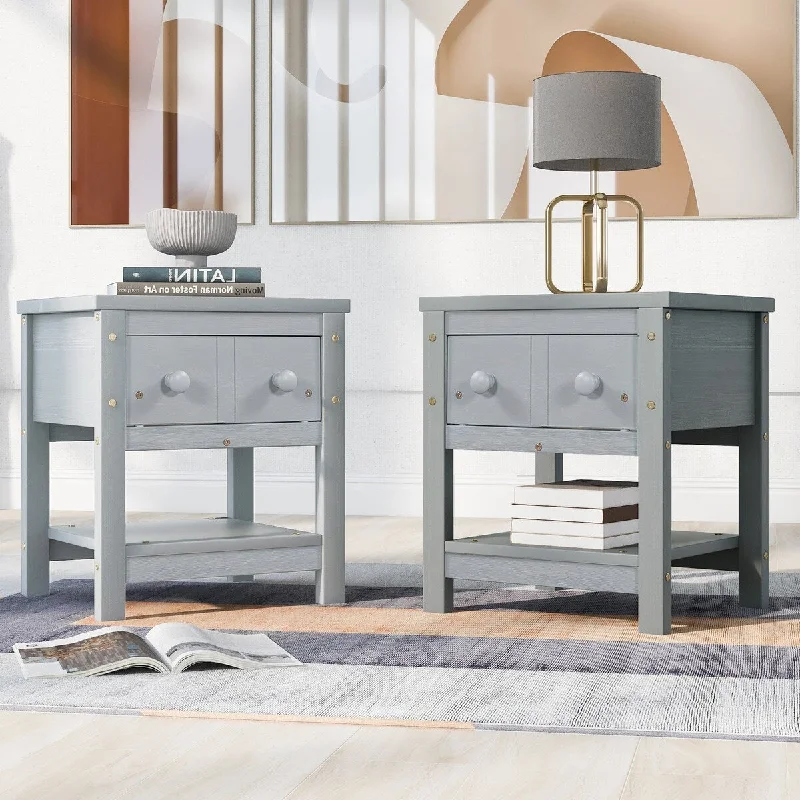 1-Drawer Wood Nightstand with Open Shelf (Set of 2)