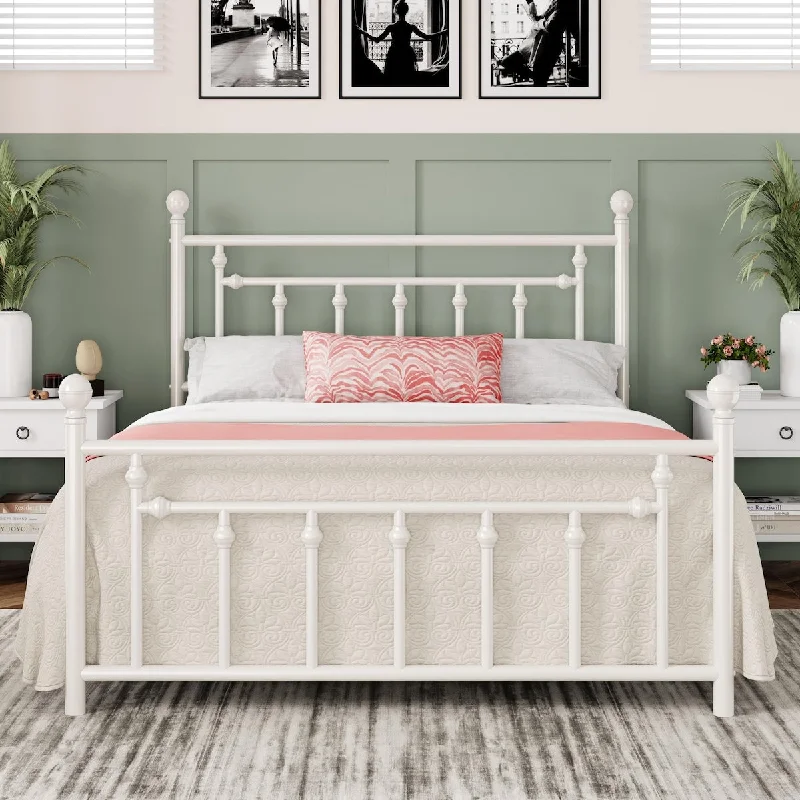 14" Queen Metal Platform Bed Frame with Vintage Headboard & Footboard/Mattress Foundation/Under Bed Storage/No Box Spring Needed