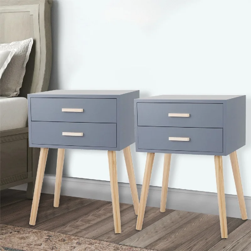 2-Drawer Gray End Side Table Nightstand 13.78 in. W x 17.72 in. D x 24.81 in. H (Set of 2)