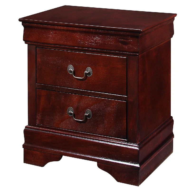 2 Drawer Nightstand with Metal Hanging Pull and Bracket Feet,Cherry Brown