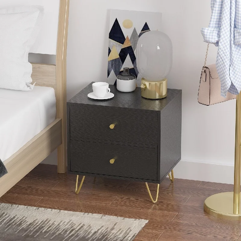 2-Drawer Nightstand With Metal Legs