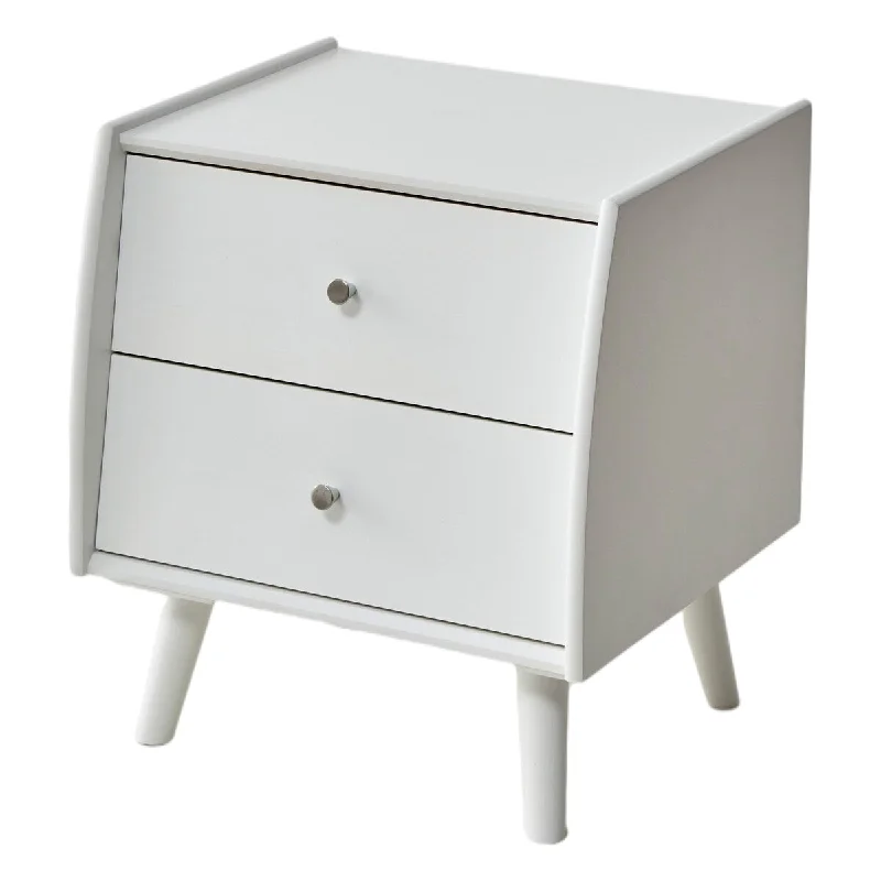 2-drawer Solid Wood Nightstand with Storage Compartment and Legs, Arc edges