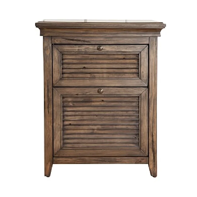 2 Drawer Transitional Style Nightstand with Louver Design, Brown