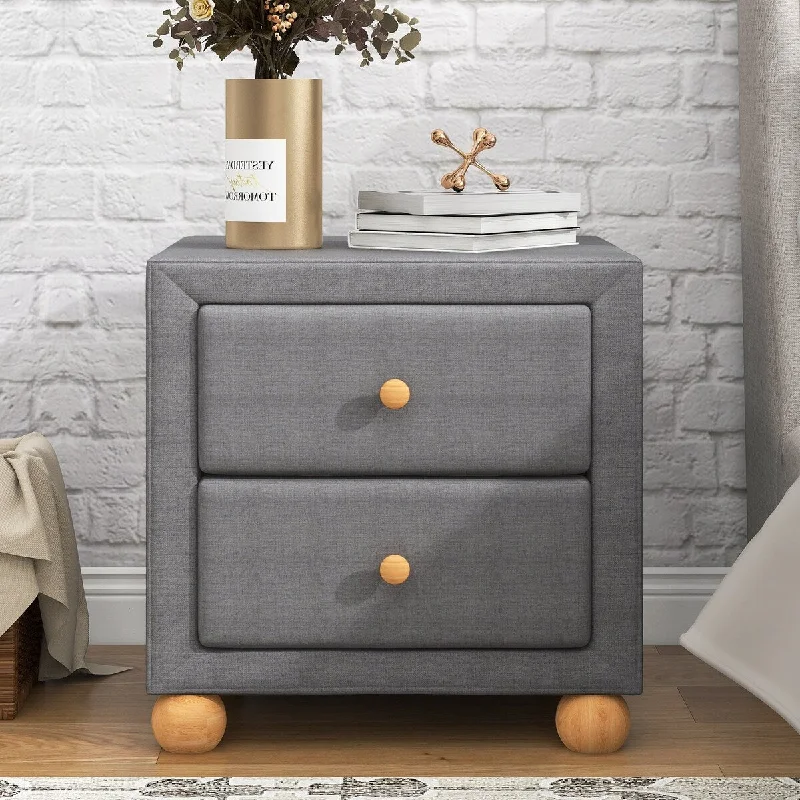 2-Drawer Upholstered Wood Nightstand