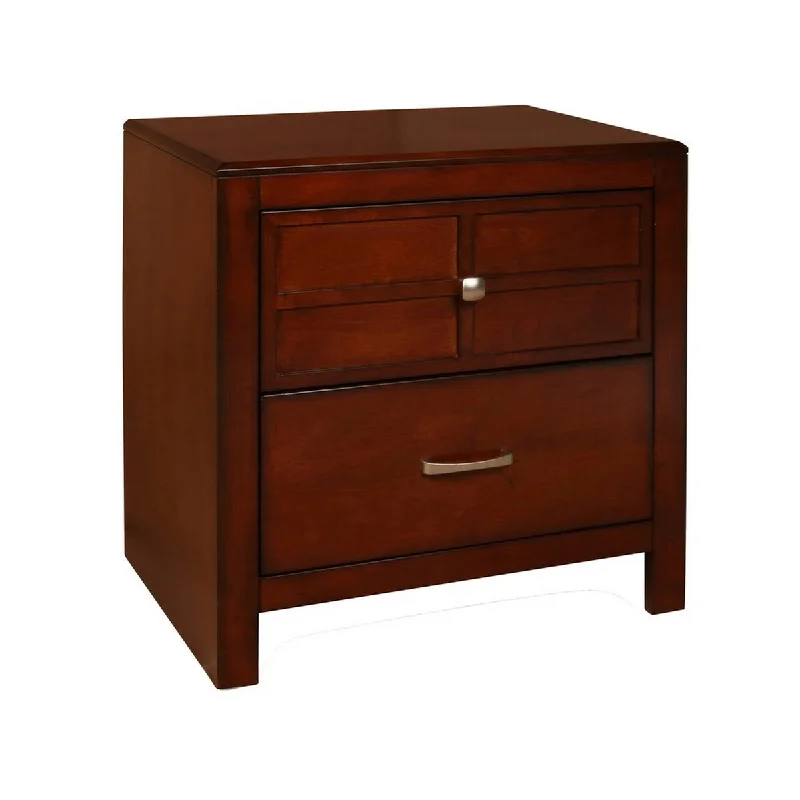 2 Drawer Wooden Nightstand with Sled Base and Molded Details, Brown