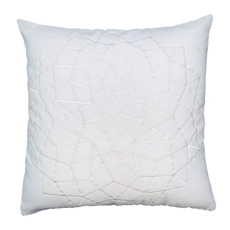 20 x 20 Square Accent Throw Pillow, Embroidered Geometric Abstract Pattern, With Filler, White