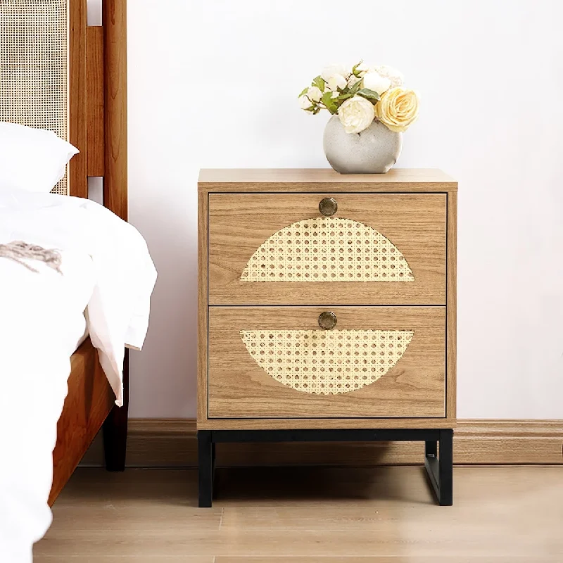 20''H Leucosia 2-Drawer Nightstand with Dual Rattan Woven Semicircles