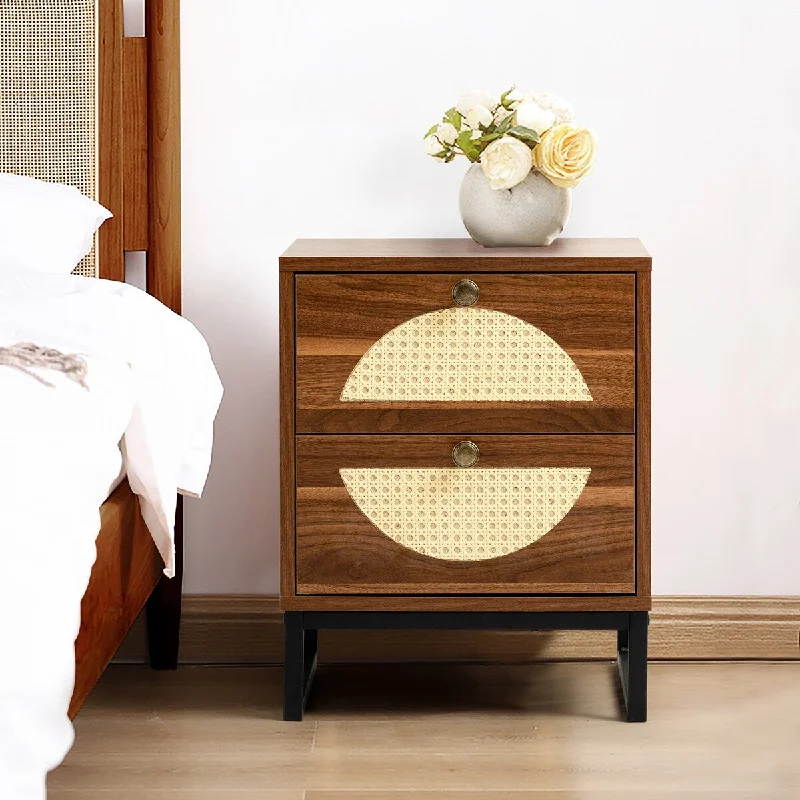 20''H Leucosia 2-Drawer Nightstand with Dual Rattan Woven Semicircles