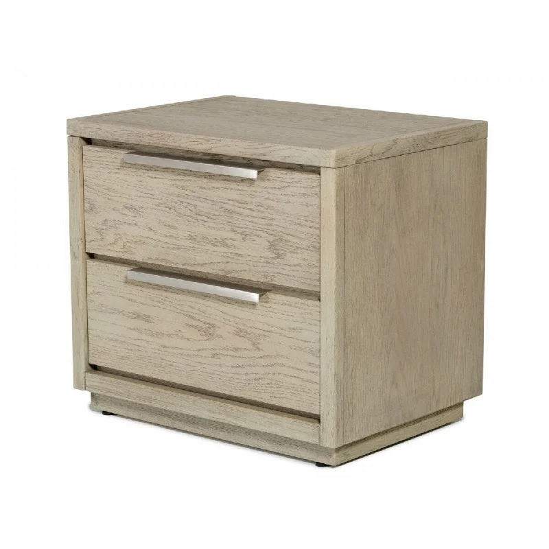 21 Inch 2 Drawer Wooden Nightstand with Metal Pulls, Gray