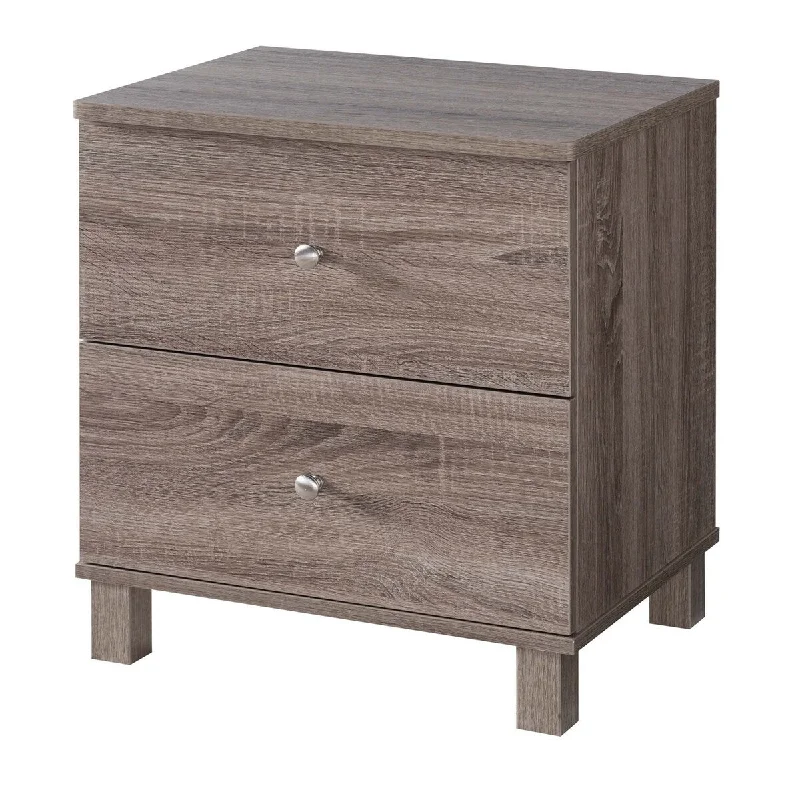 22 Inches 2 Drawer Nightstand with Straight Legs, Taupe Brown