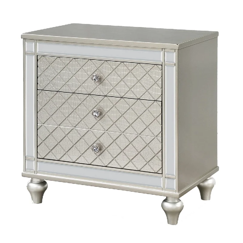 29 Inch 2 Drawer Nightstand with Mirror Trim and Embossed