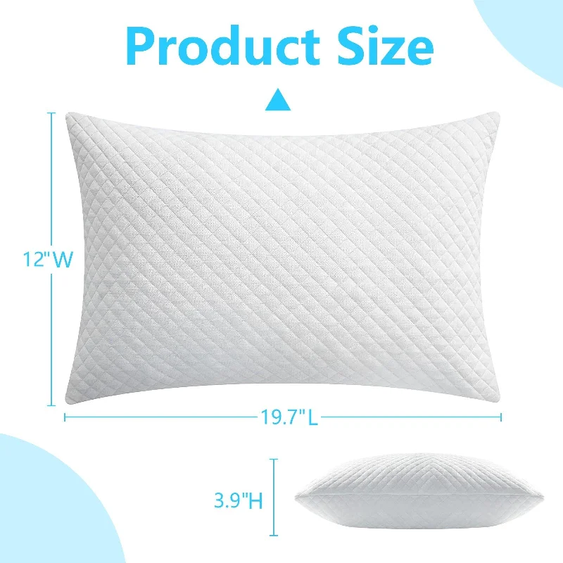 2PCS Shredded Memory Foam Pillow, Cooling Standard Bed Pillows for Sleeping - for Side, Back, Stomach Sleepers - White