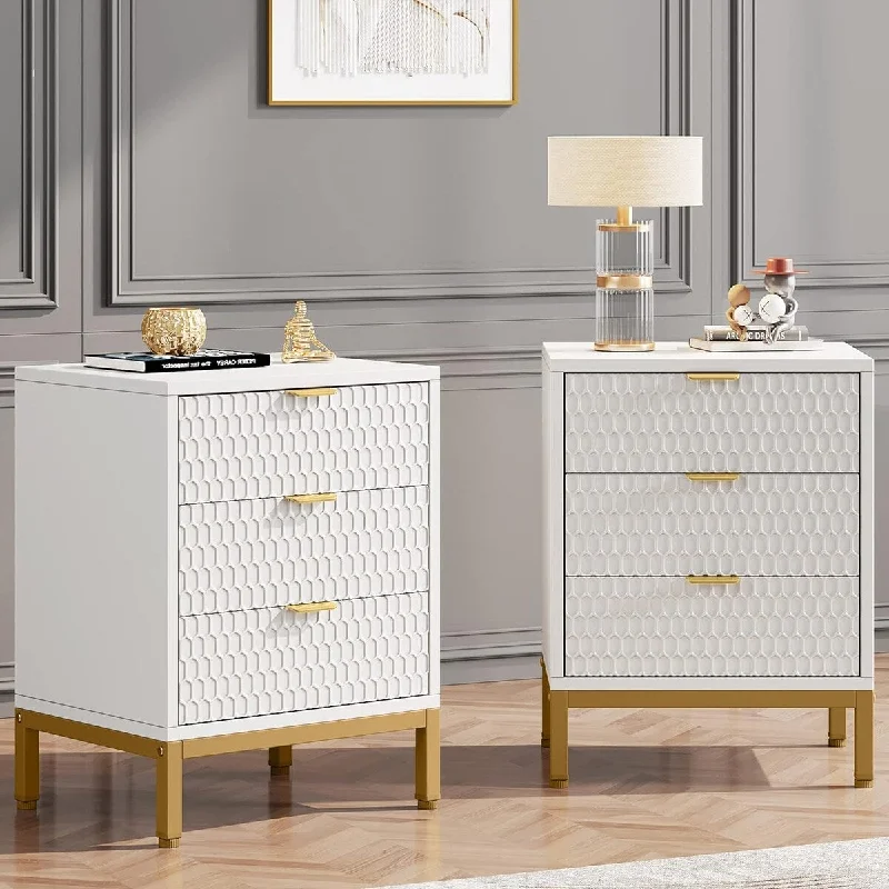 3-Drawer Nightstand Modern Tall Bedside Table with Storage Drawers