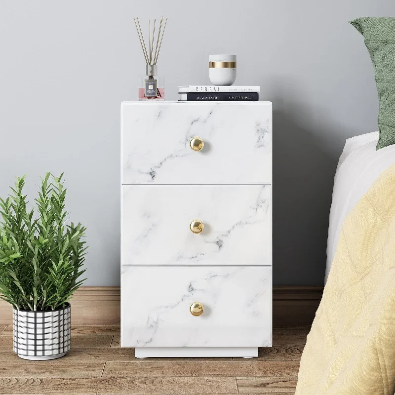 3-Drawer Wood Nightstand with Handle