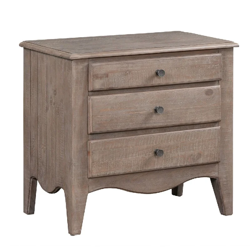 30 Inch Smith Pine Wood 3 Drawer Side Nightstand with Angled Legs, Brown