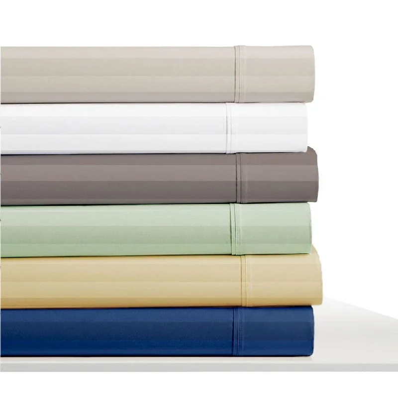 300 Thread Count Cotton Damask Stripe Bed Sheet Set