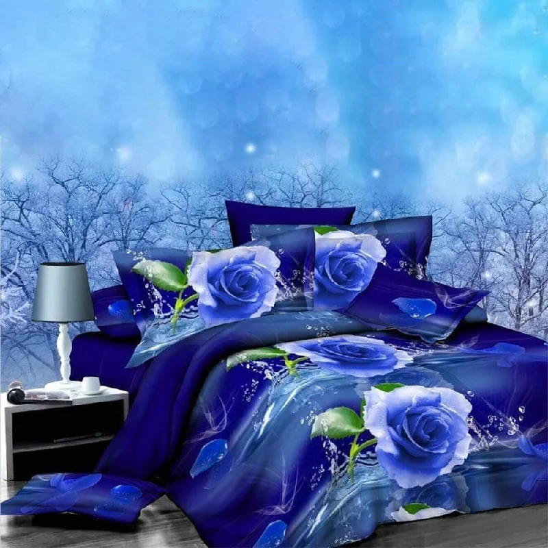 3D Rose Flower Bedding Pillowcase Quilt Duvet Cover Set - 4pcs