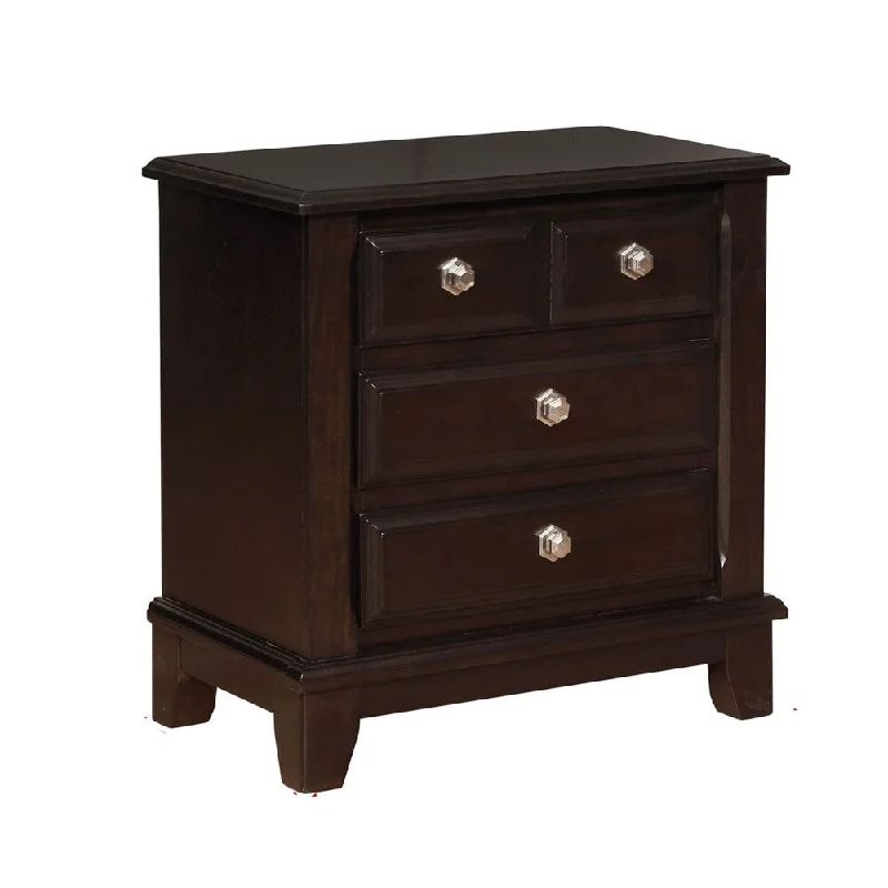 4 Drawer Transitional Style Nightstand with Hexagonal Pulls, Dark Brown