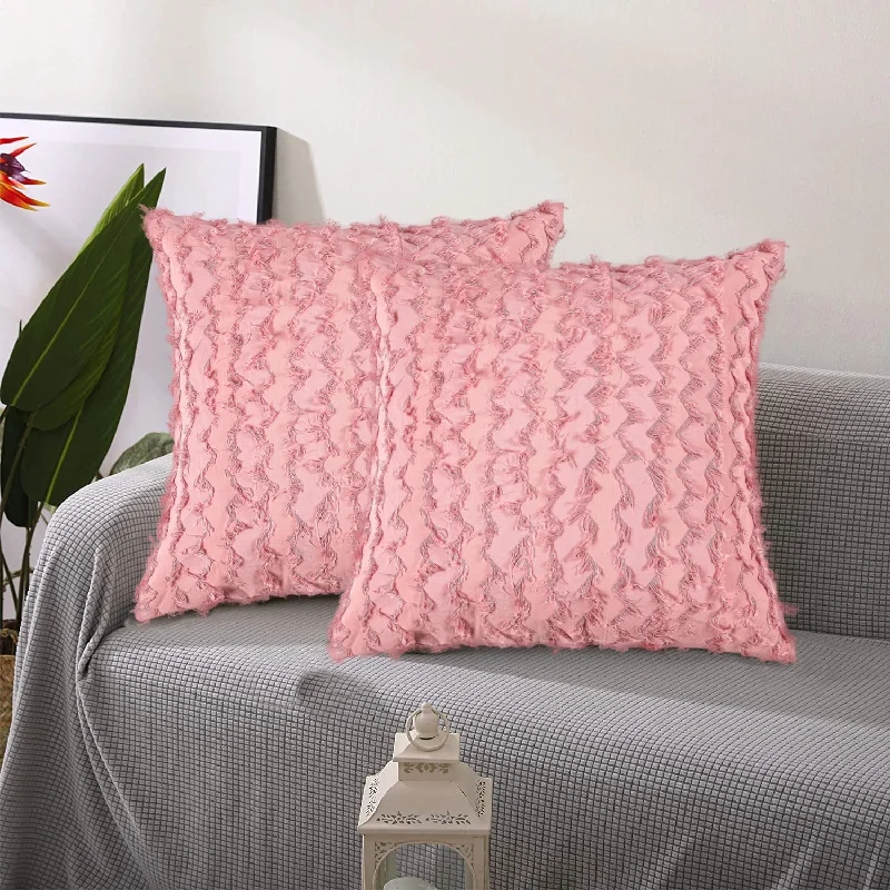 Adeco Set of 2 Square Pink Decorative Throw Pillow Covers