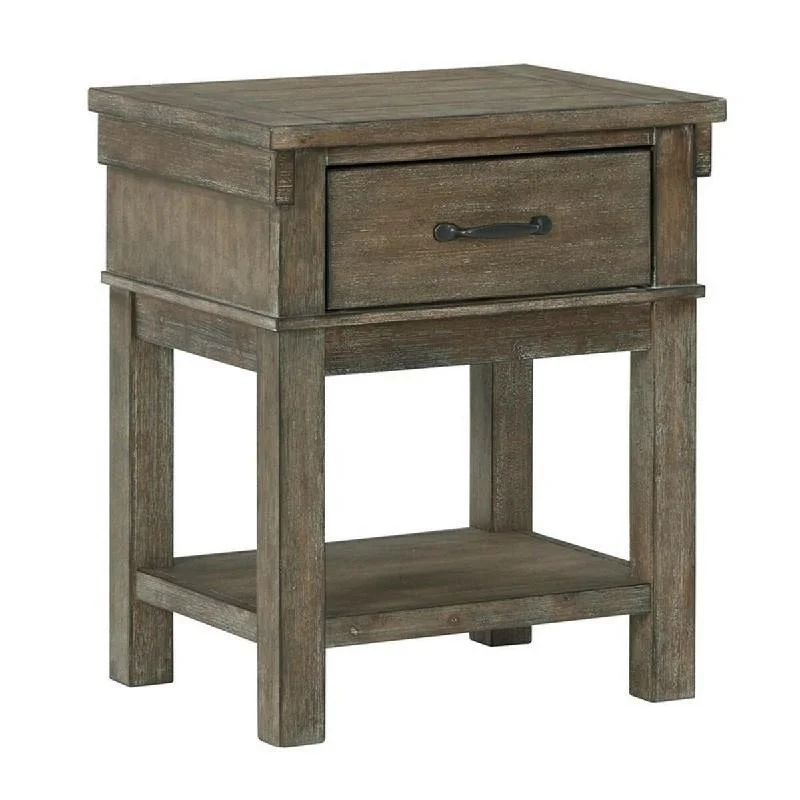 Alivia 24 Inch Rustic Wood Nightstand, 1 Drawer Open Shelf, Weathered Brown