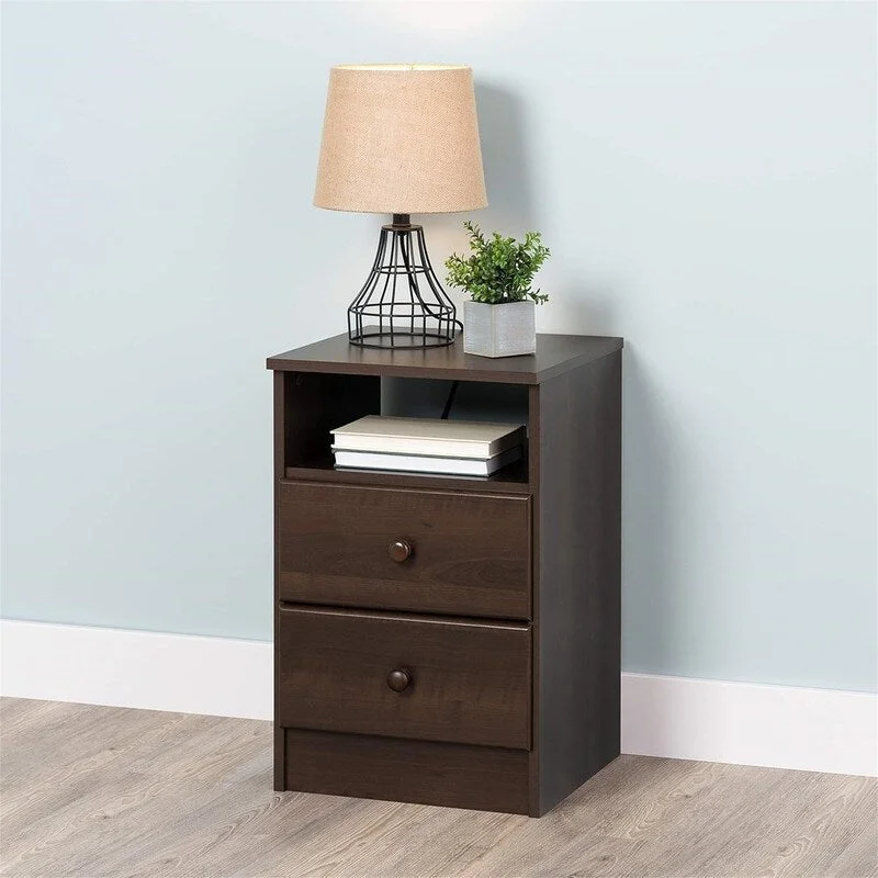 Astrid Simplistic Nightstand Side Table with 2 Drawers and Open Shelf