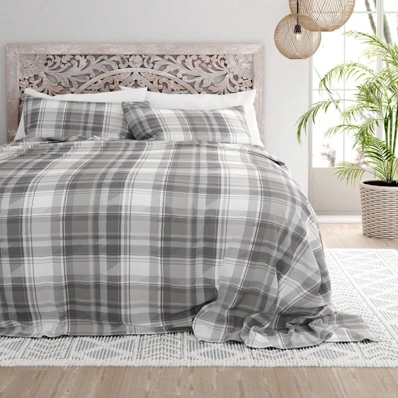 Becky Cameron Plaid 4 Piece 100% Cotton Brushed Flannel Deep Pocket Bed Sheet Set