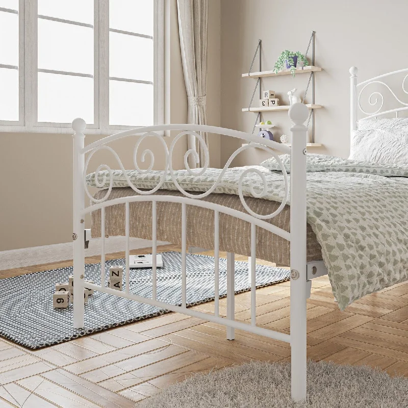 Bed Frame with Headboard and Footboard Metal Platform Bed Frame No Box Spring Needed, Twin White