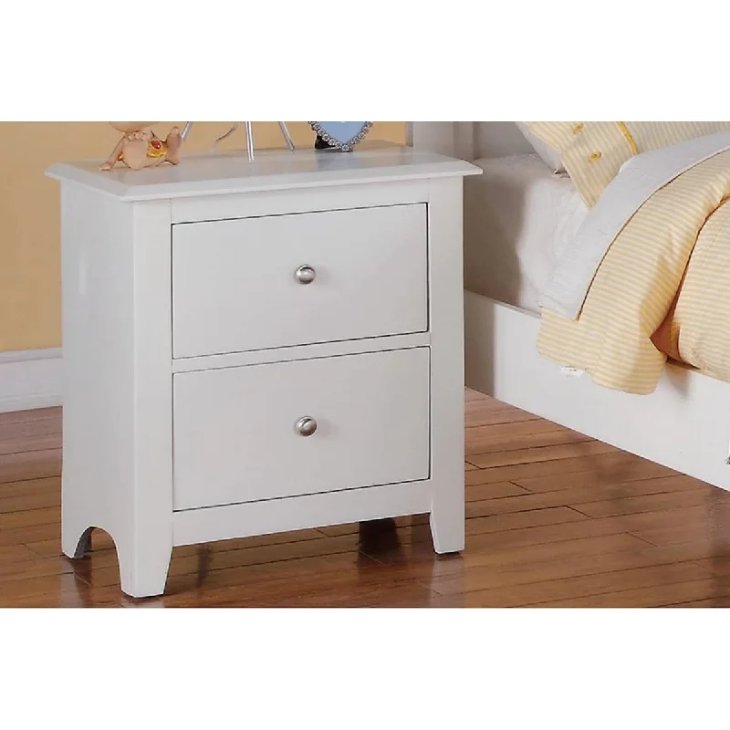 Bedroom Bed Side Table 1x Nightstand White Color Wooden 2 Drawers Table Nightstands