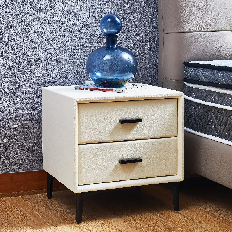 Bedside Nightstand Beige Cabinet for Living Room Lamp Table