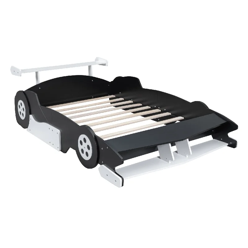 Black Full Size Race Car Platform Bed with Storage