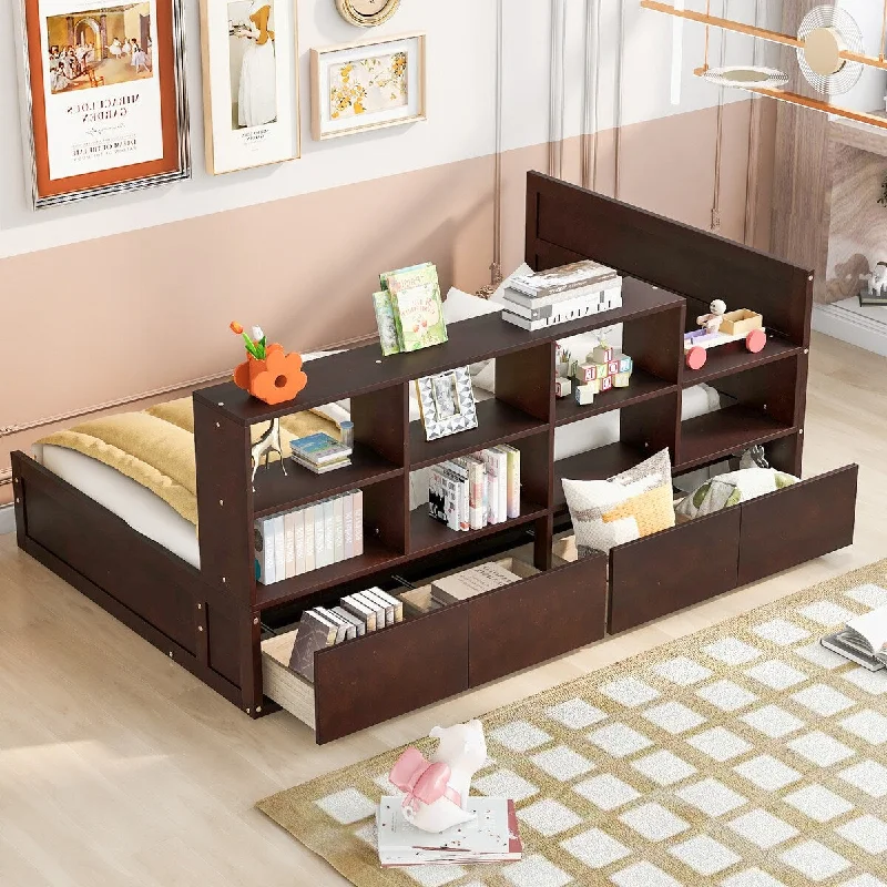 Black Twin Size Platform Bed with Headboard and Drawers