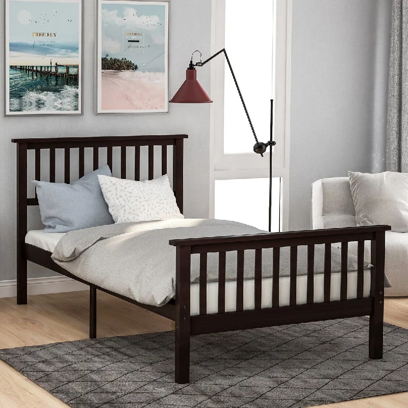 Black Twin SizeSolid Pine Wood Platform Bed with Headboard and Footboard - Sturdy Support, Easy Assembly