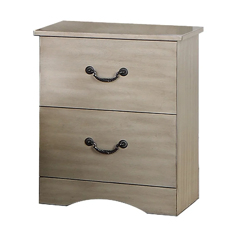 Bran 27 Inch Modern 2 Drawer Nightstand, Pine Wood, Grains, Light Brown