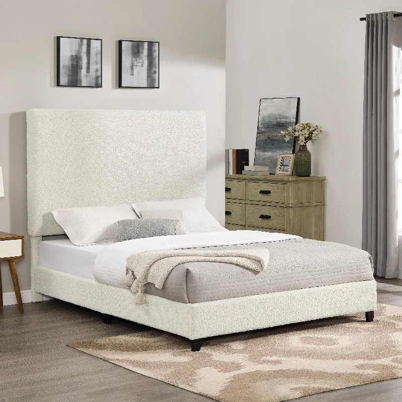 Bridgevine Home Tall White Boucle Panel Headboard Upholstered Platform Bed