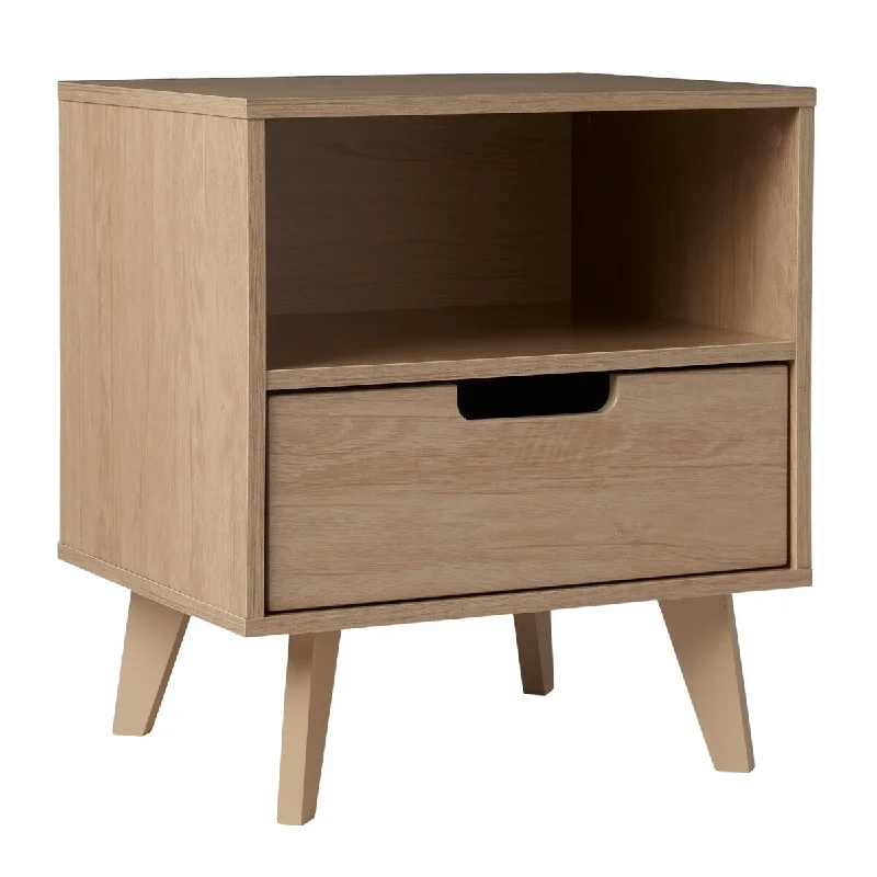 Brown MDF Modern 1-Drawer Nightstand with Open Cubby