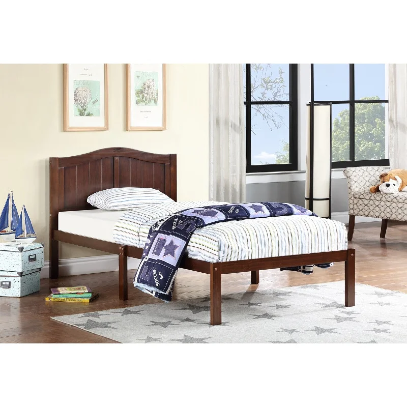 Brown Twin Size Wooden Bed Frame with Elegant Headboard Design - Crafted from Sturdy Pine Wood, Includes 12 Slats and Under