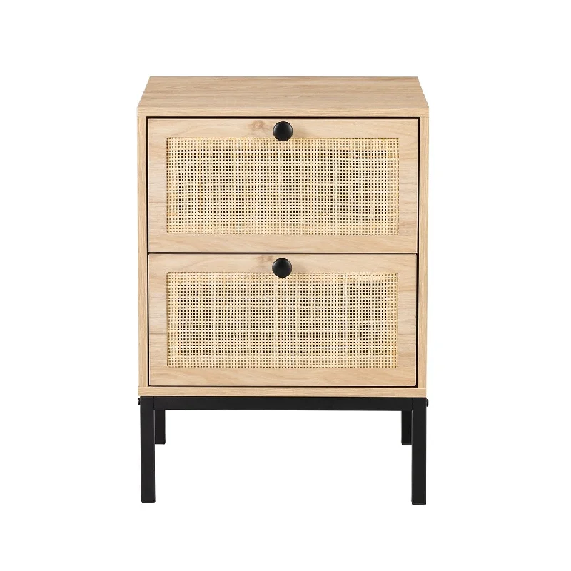 Byron B 2-drawer Rattan Nightstand with Metal Lges