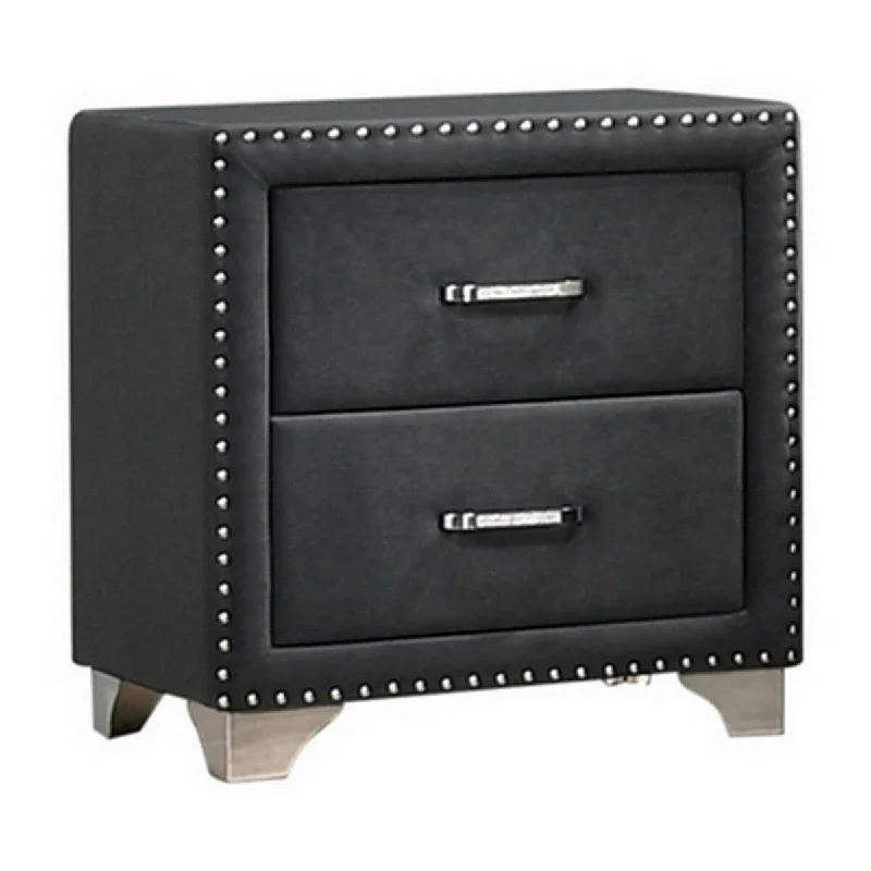 Cale 26 Inch Modern Glam Wood Nightstand, Nailhead, Gray Velvet Upholstered