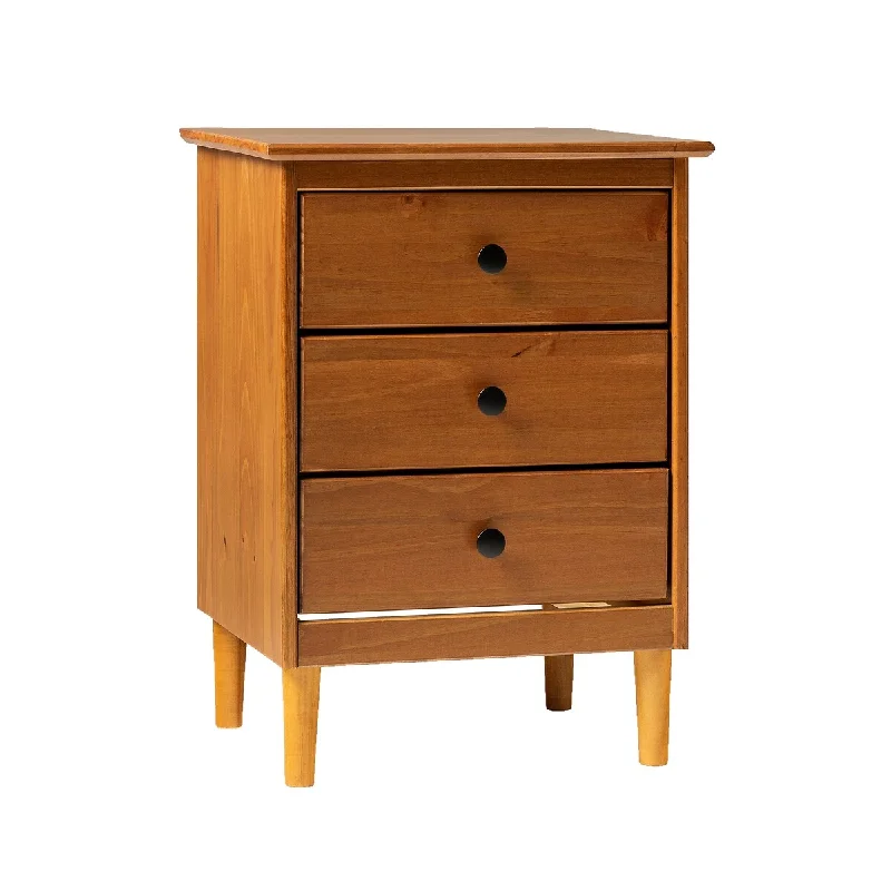 Caramel Pine 3 Drawer Solid Wood Nightstand Stylish and Simple