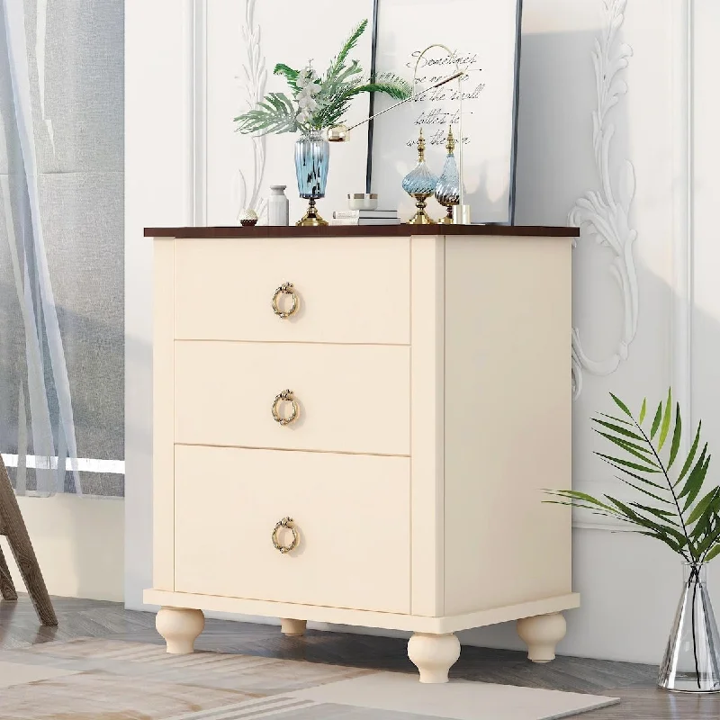 Chic Nightstand with 2 Drawers , Crafted From Solid Pine Wood , Easy Assembly