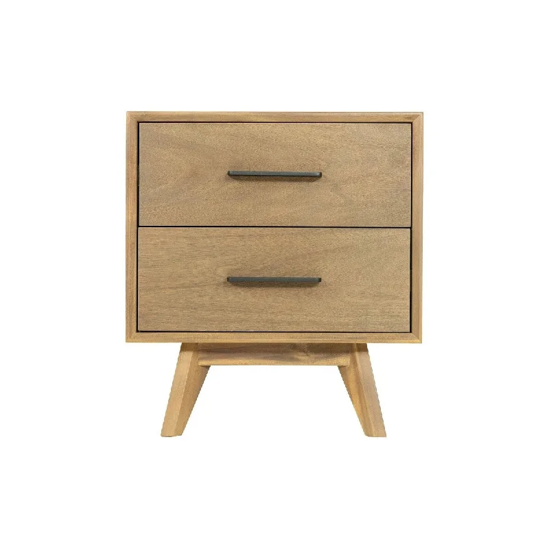 Cid Allie 18 Inch Modern Nightstand, 2 Drawers, Solid Acacia, Walnut