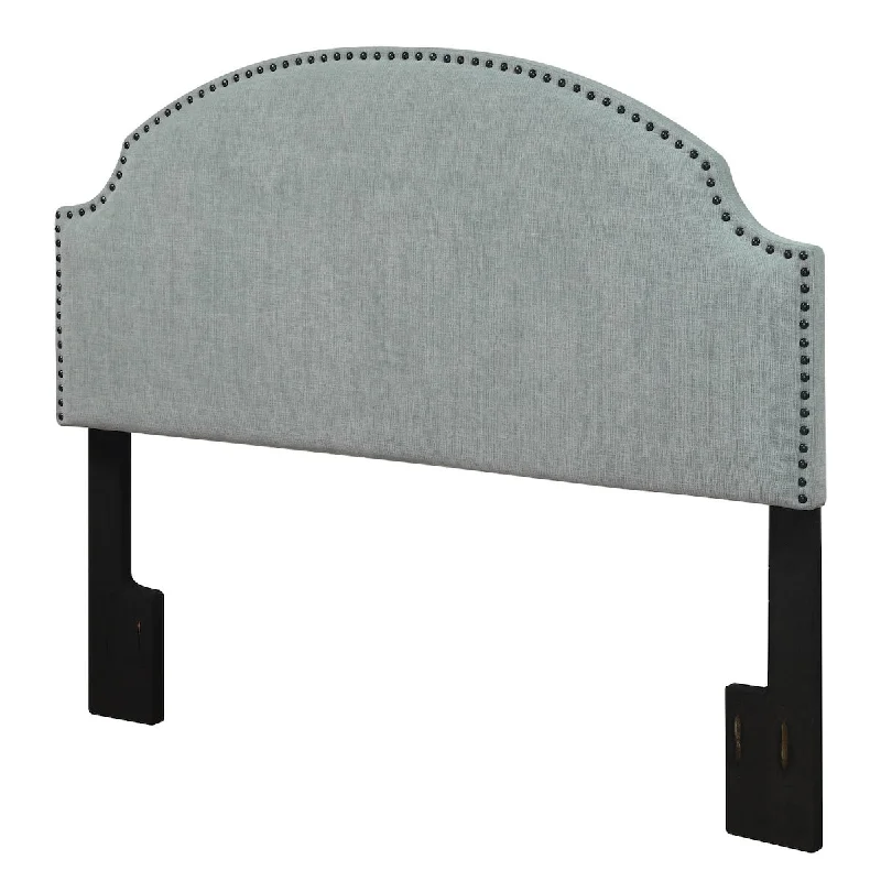 Daily Boutik Full / Queen size Nailhead Upholstered Headboard in Soft Turquoise Linen Fabric