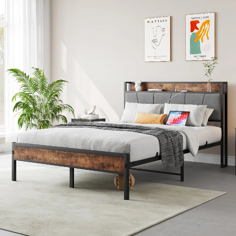 Full Size Bed Storage Headboard with Charging Station