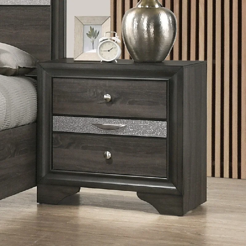 Gray Wood Acrylic Trim Veneer Composite Wood 3-Drawer Contemporary Nightstand with Jewelry Drawer