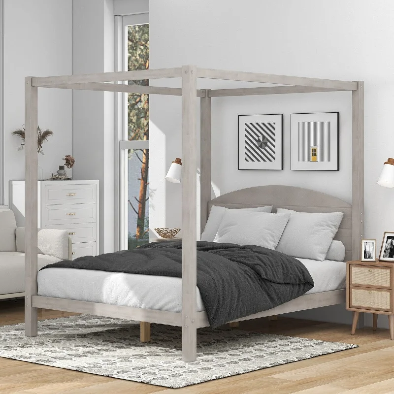 Grey Queen Size/ Canopy Platform Bed with Headboard and Support Legs, Available in /