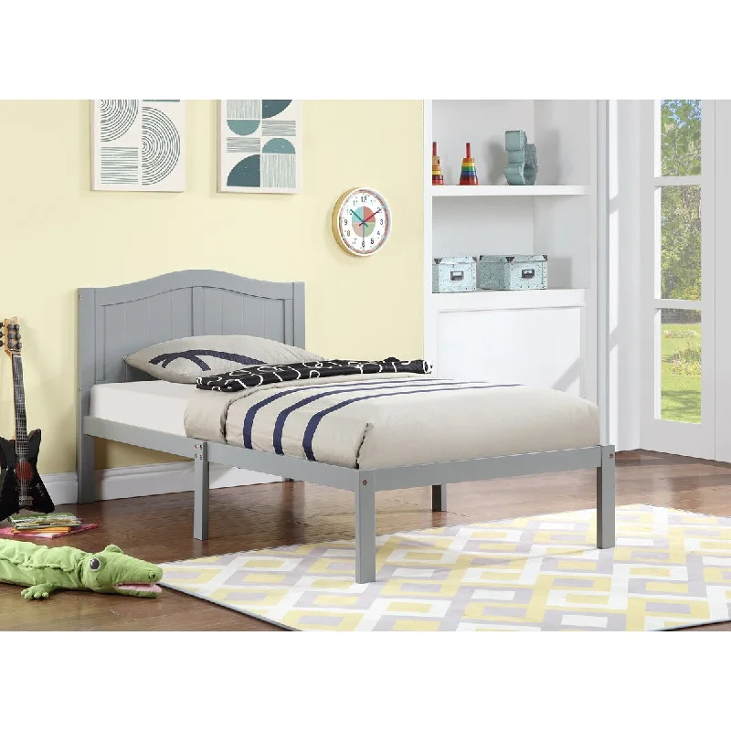 Grey Twin Size Wooden Bed Frame with Headboard - Sturdy Pine Wood, 12 Slats, Under-Bed Storage