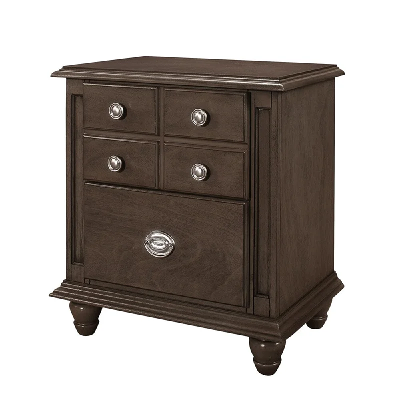 Grey Wood 2-Drawer Nightstand