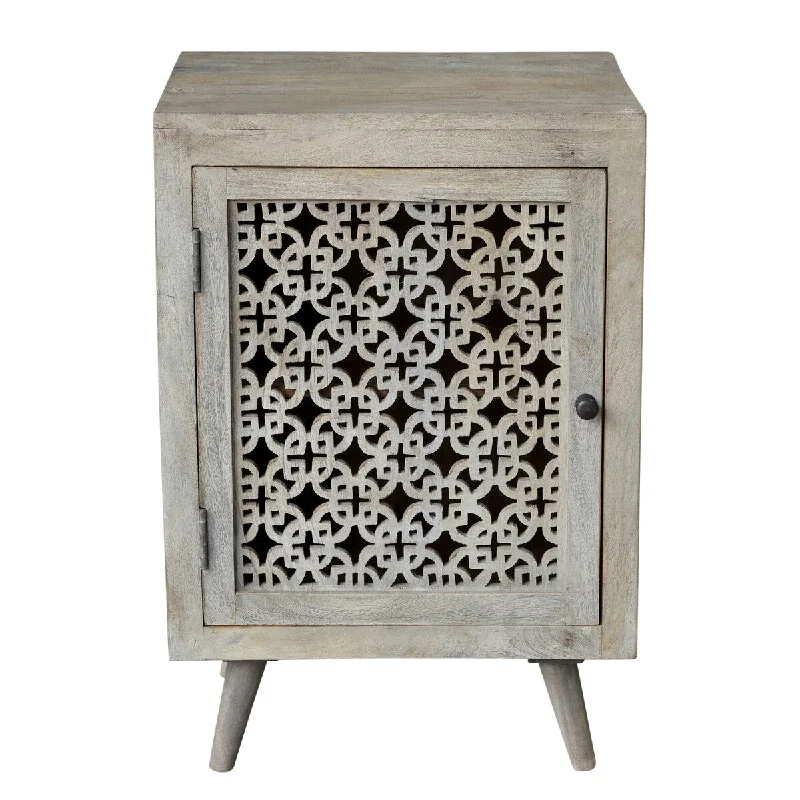 Halle Hand-carved Nightstand in Grey Wash