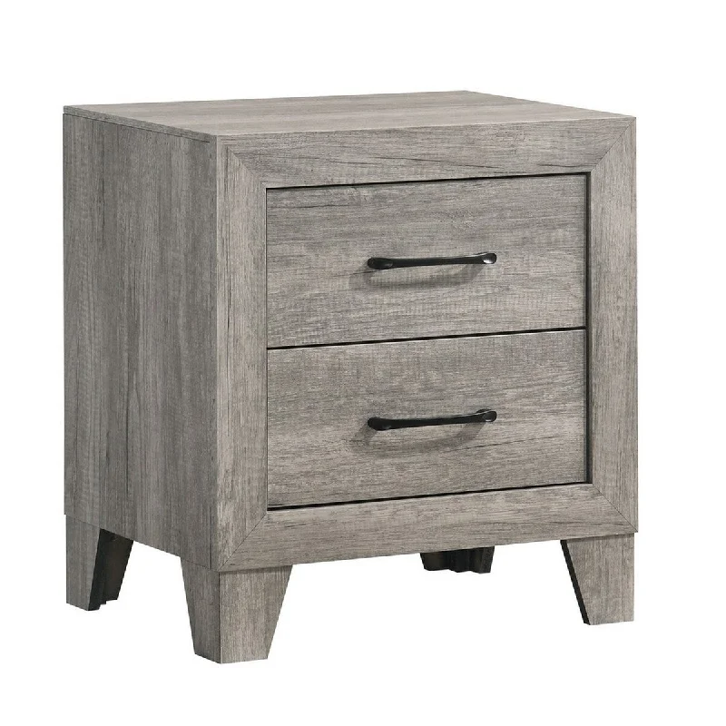 Isha 24 Inch 2 Drawer Nightstand with Metal Handles, Modern Driftwood Gray