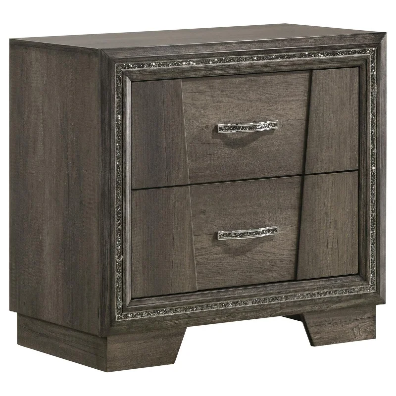 Janie 27 Inch Classic Nightstand with 2 Drawers, Pine Wood, Oak Gray